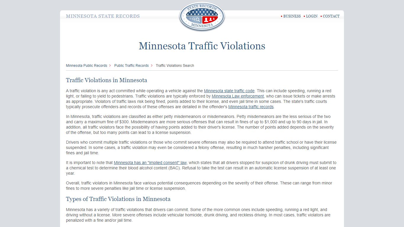 Minnesota Traffic Violations | StateRecords.org