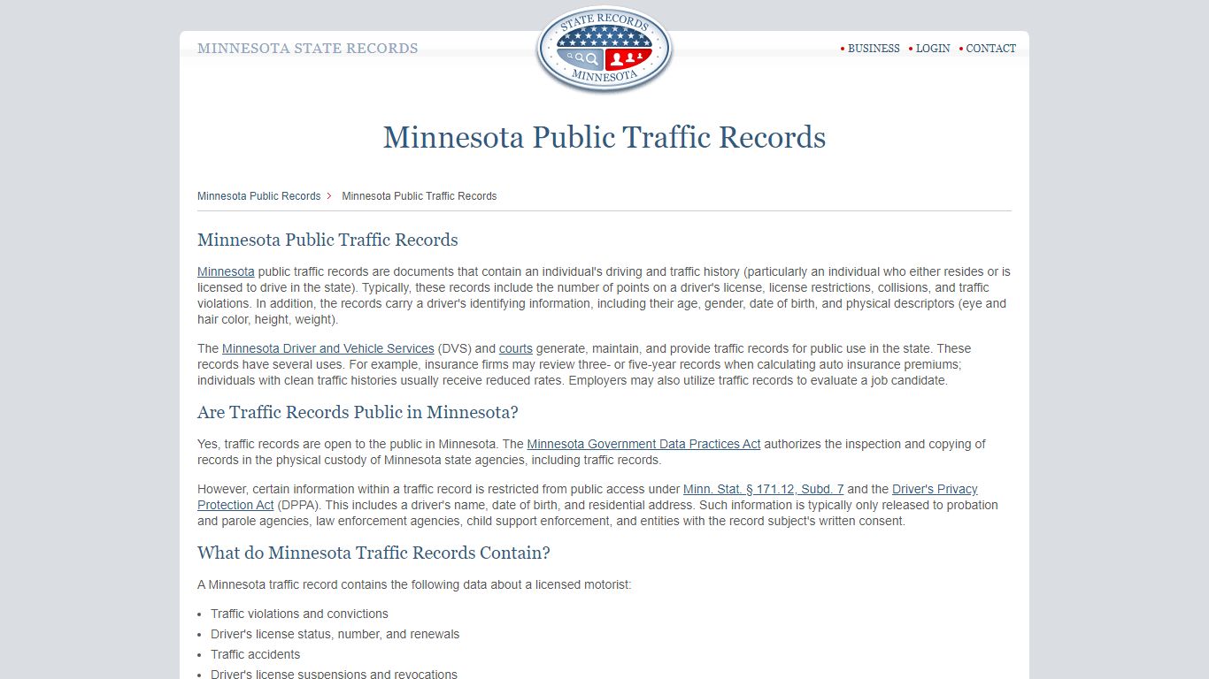 Minnesota Public Traffic Records | StateRecords.org