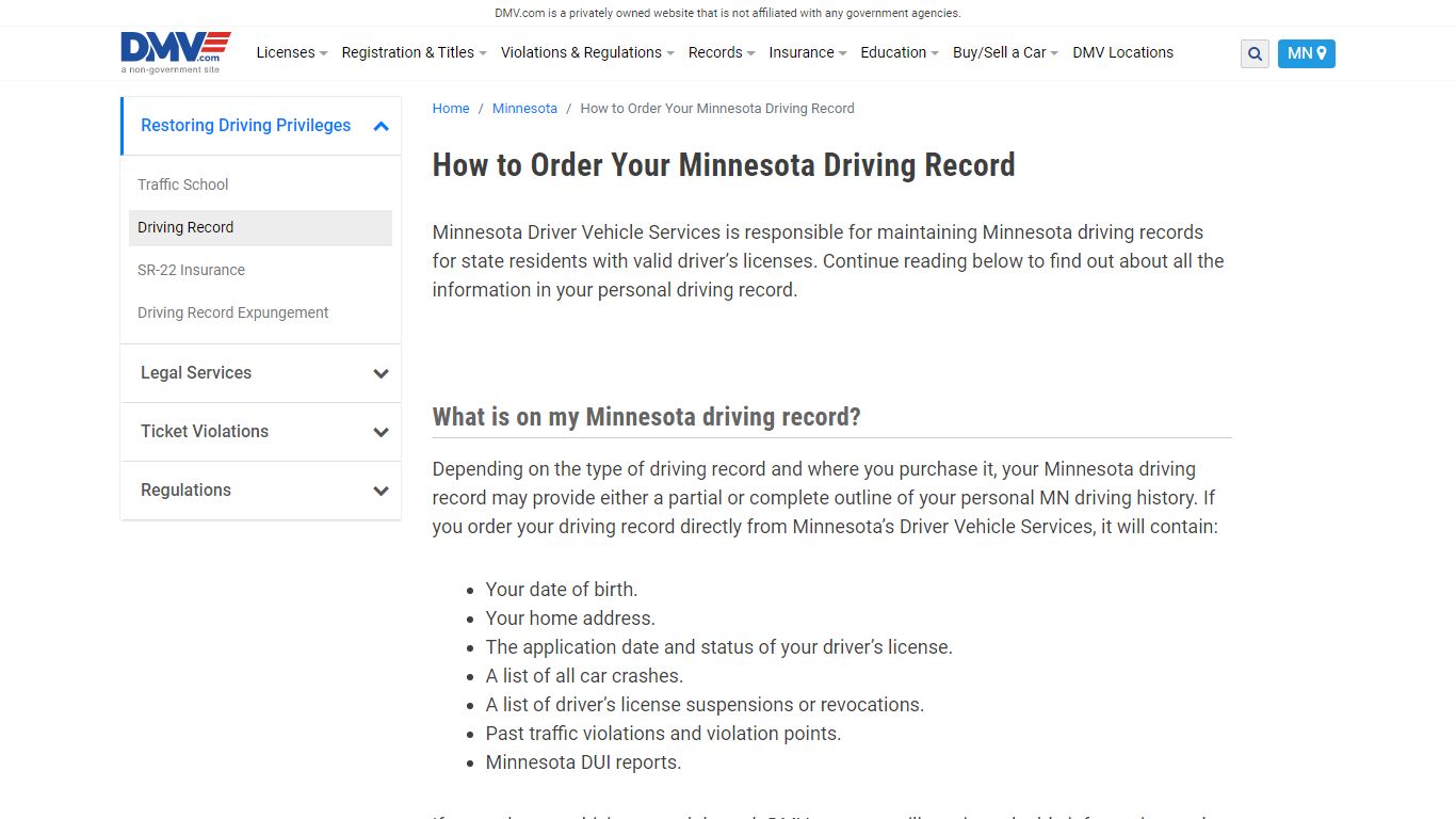 Minnesota Driving Records - DMV.com